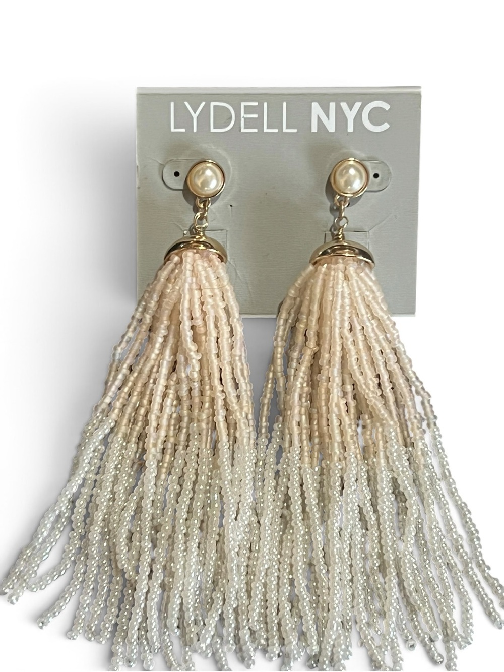 Lydell NYC Ivory Beaded Tassel Fringe Statement Earrings Gold Tone